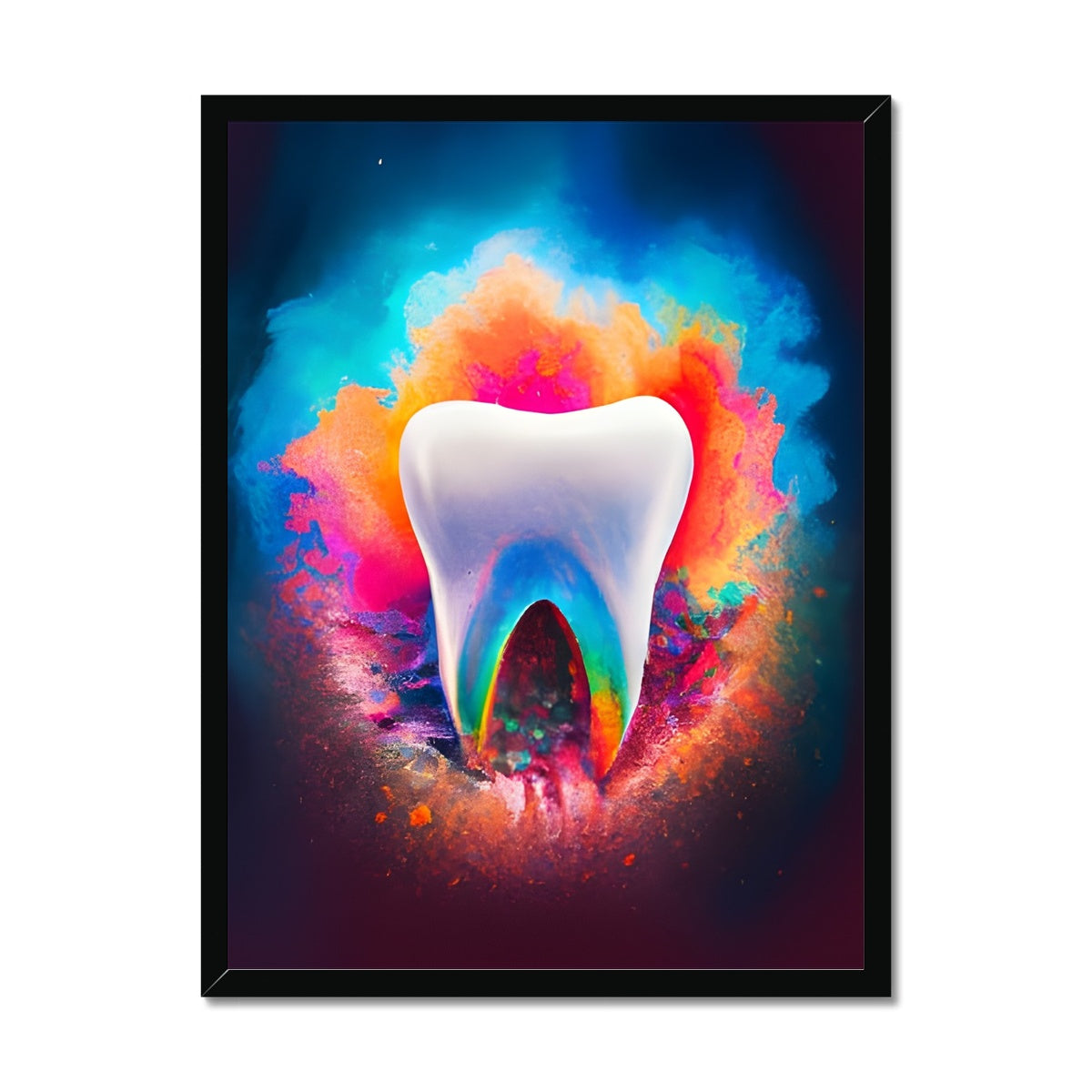 Tooth in Front of a Colour Explosion Framed Print Prodigi