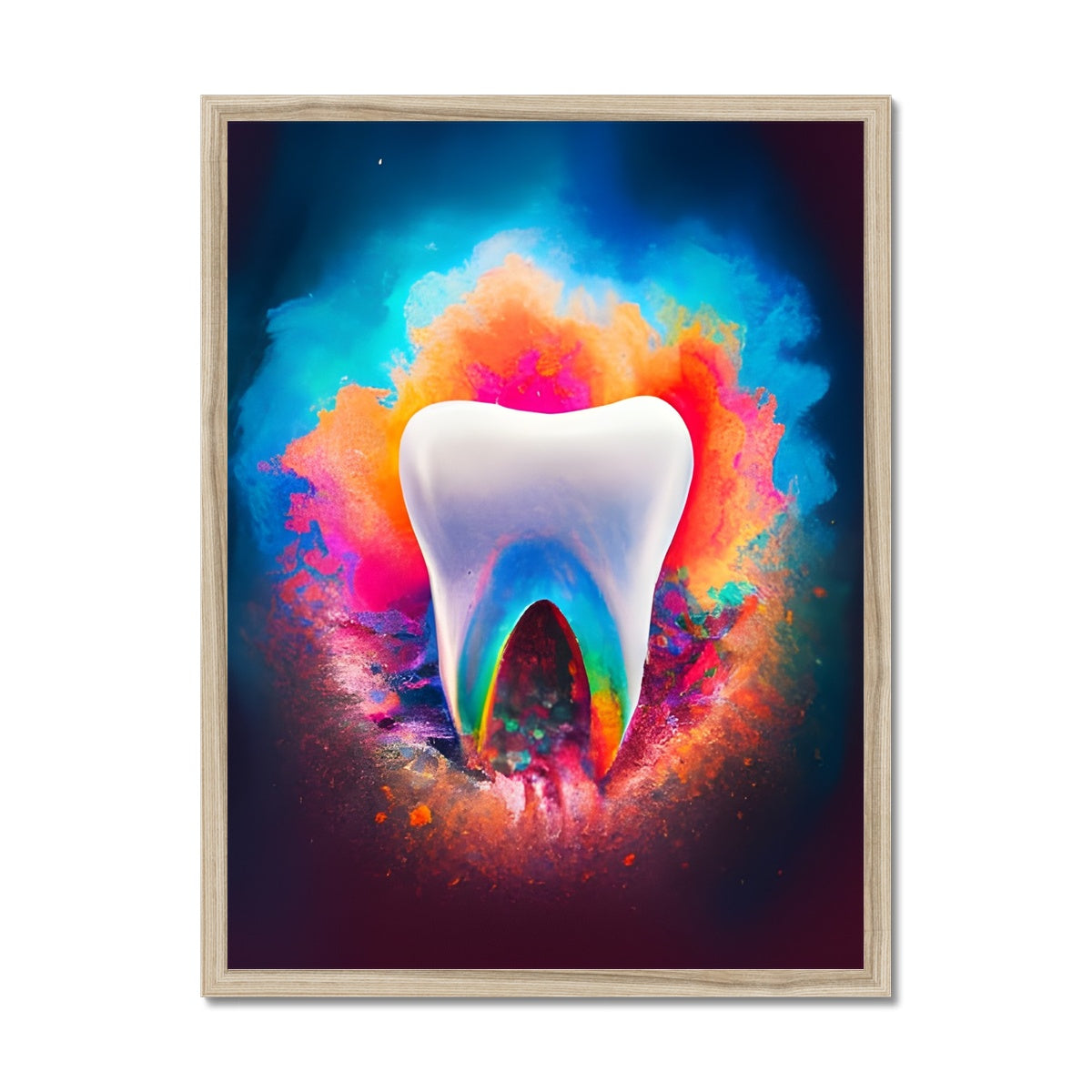 Tooth in Front of a Colour Explosion Framed Print Prodigi