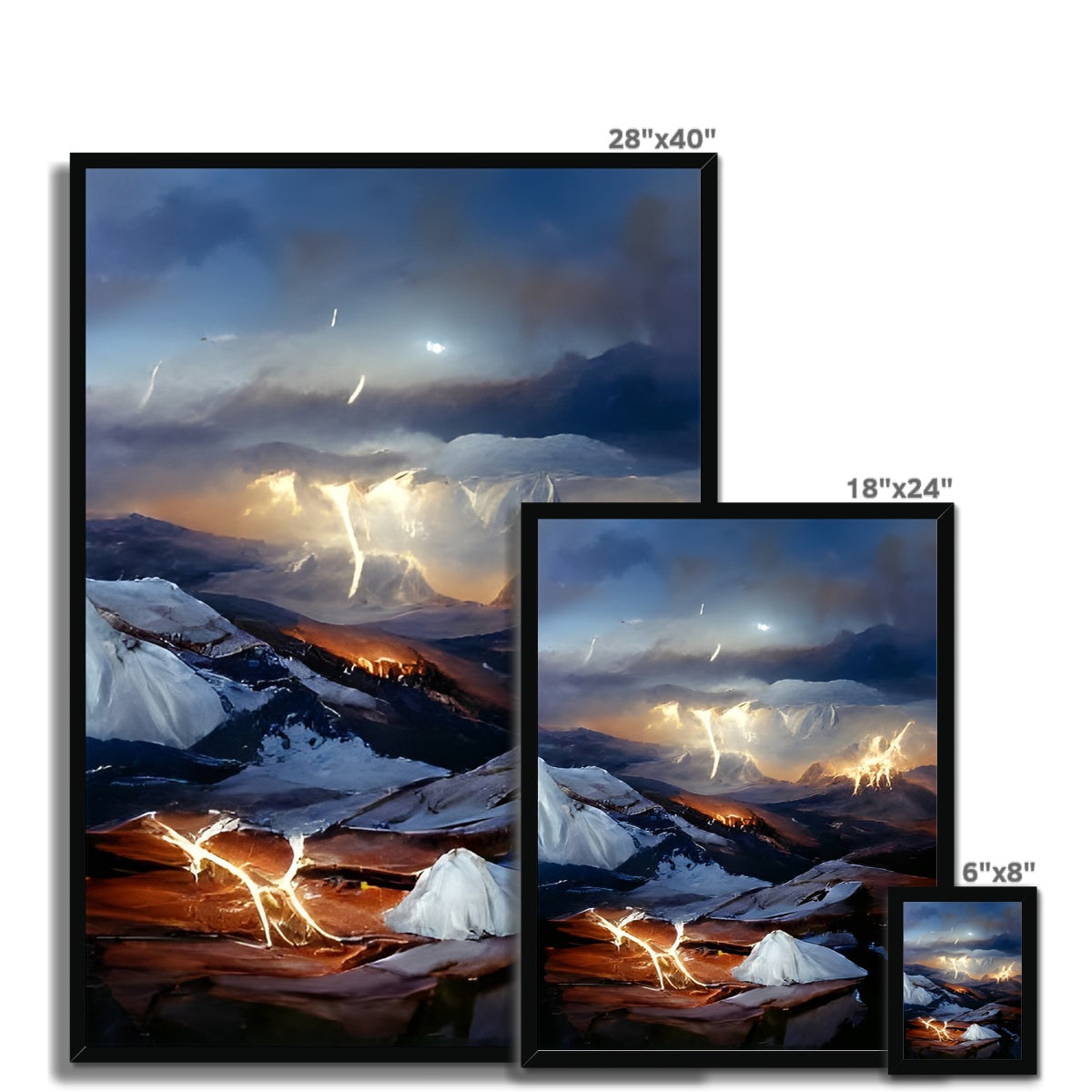 Mountains with Lightning Framed Print Prodigi