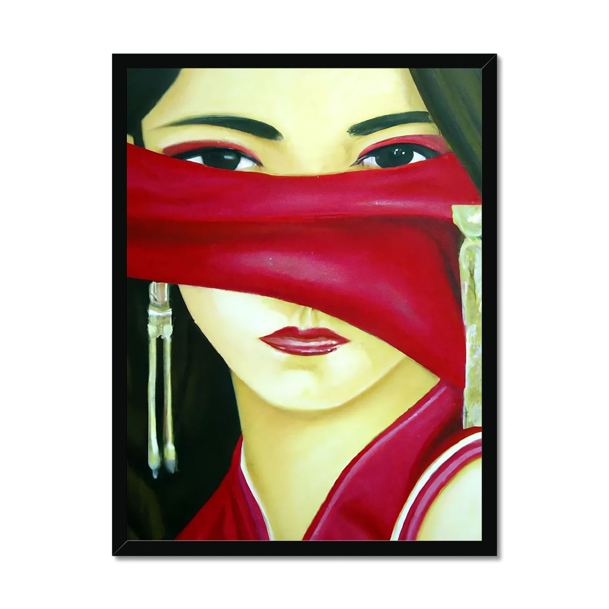 Women behind a Red Cloth Framed Print Prodigi