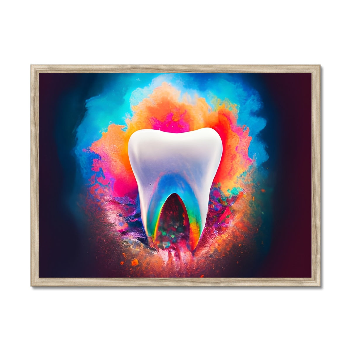 Tooth in Front of a Colour Explosion Framed Print Prodigi