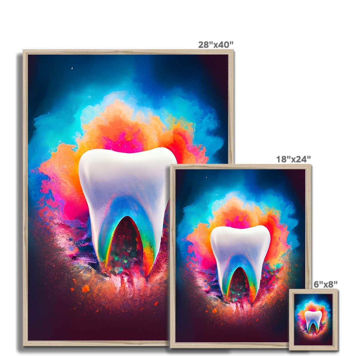 Tooth in Front of a Colour Explosion Framed Print Prodigi