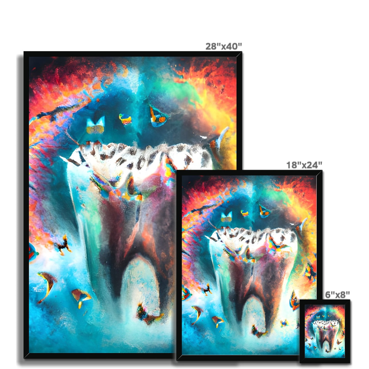 Butterflies excaping from Colour Explosion around a Tooth Framed Print Prodigi