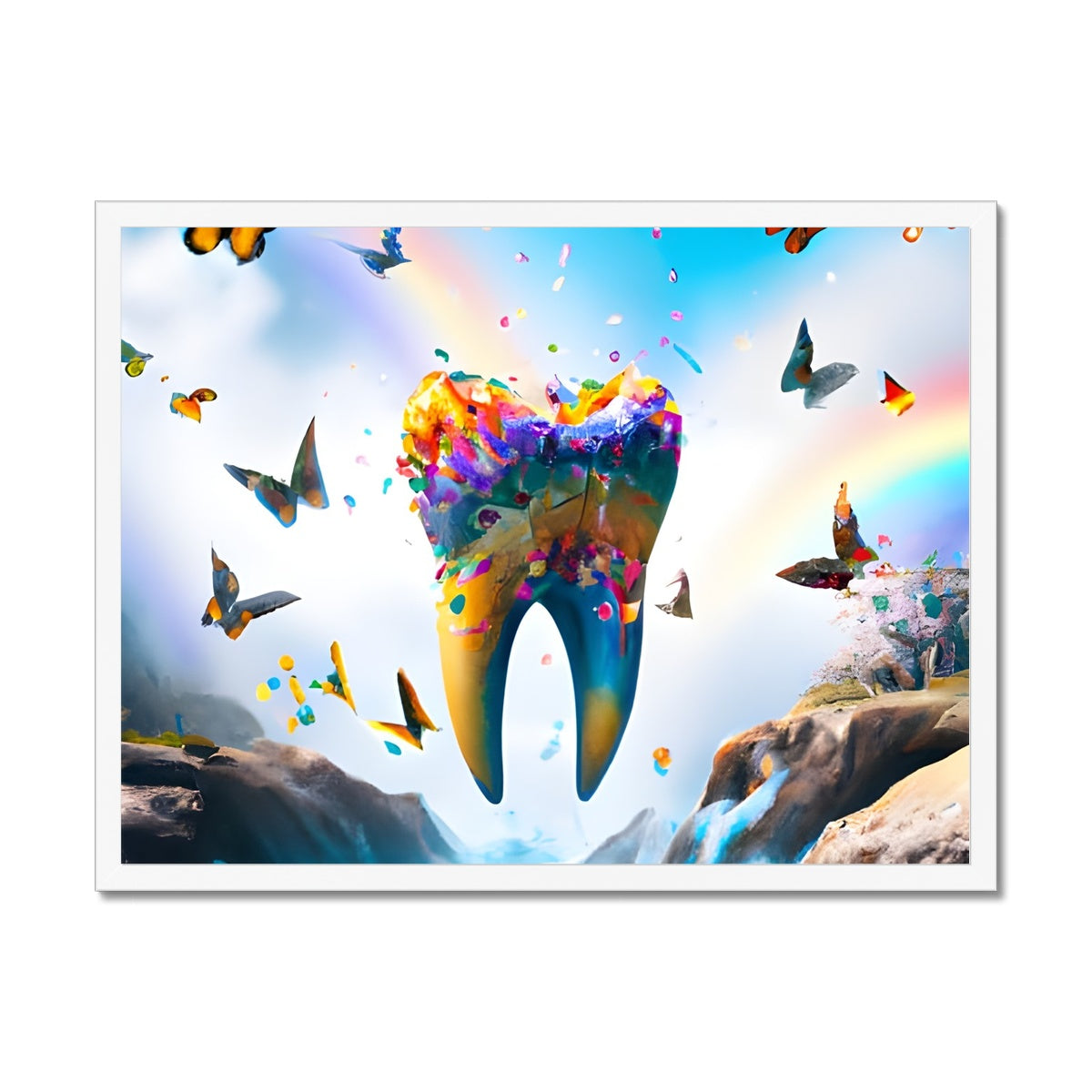 Flying Butterfly Tooth Island Framed Print Prodigi