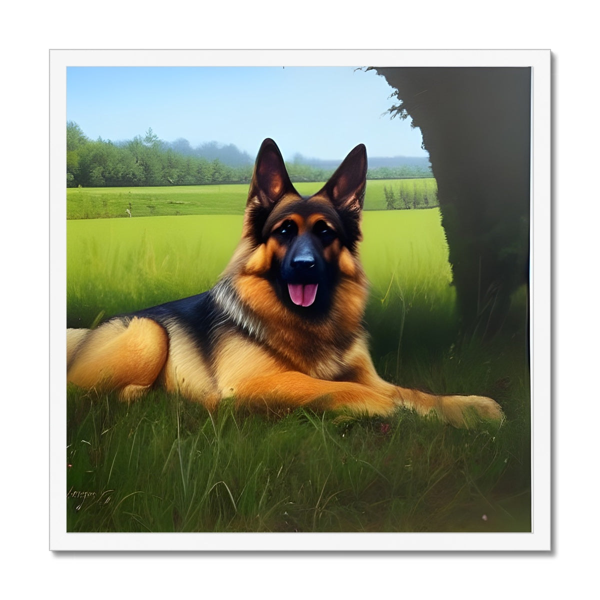 Dog Laying in a Field Framed Print Prodigi