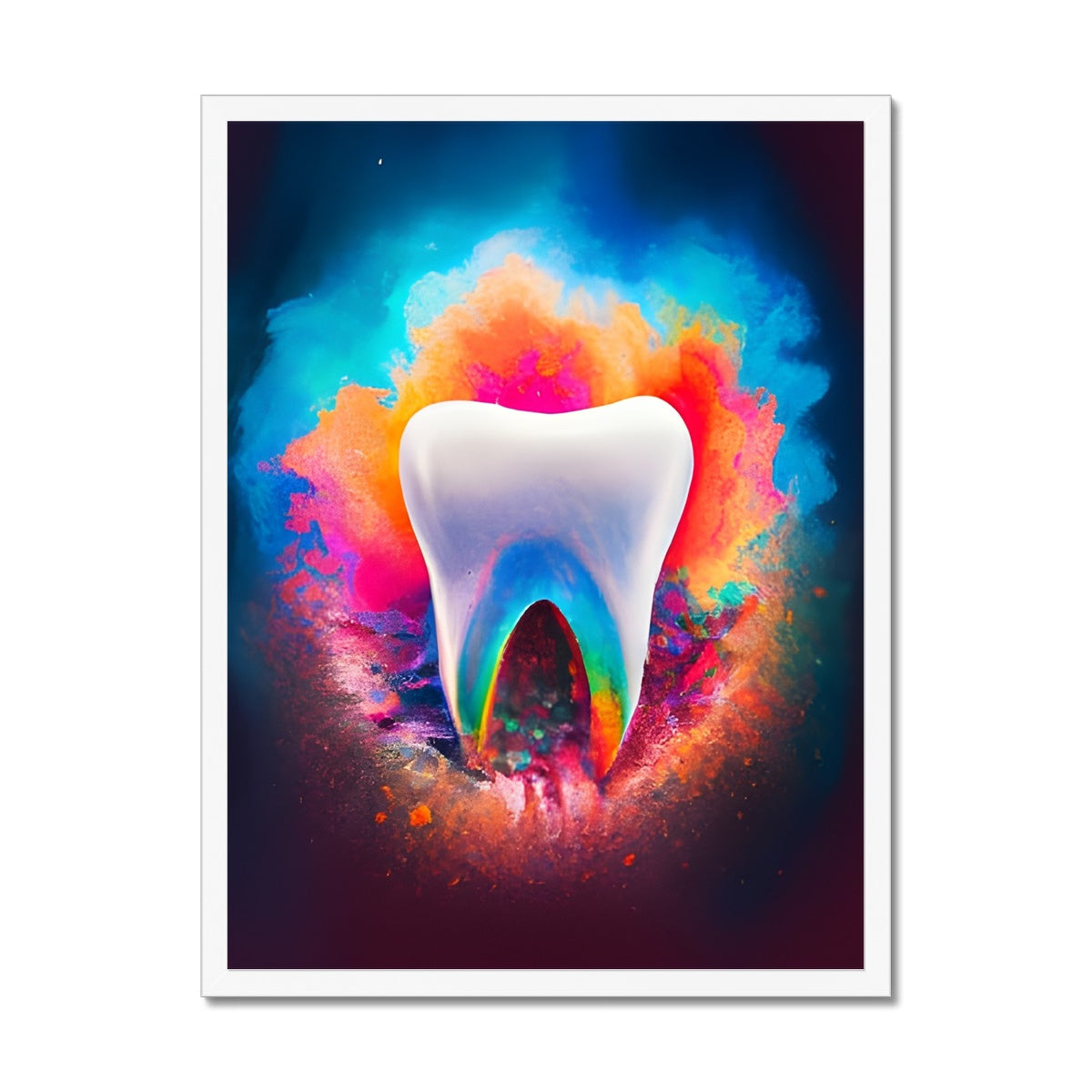 Tooth in Front of a Colour Explosion Framed Print Prodigi