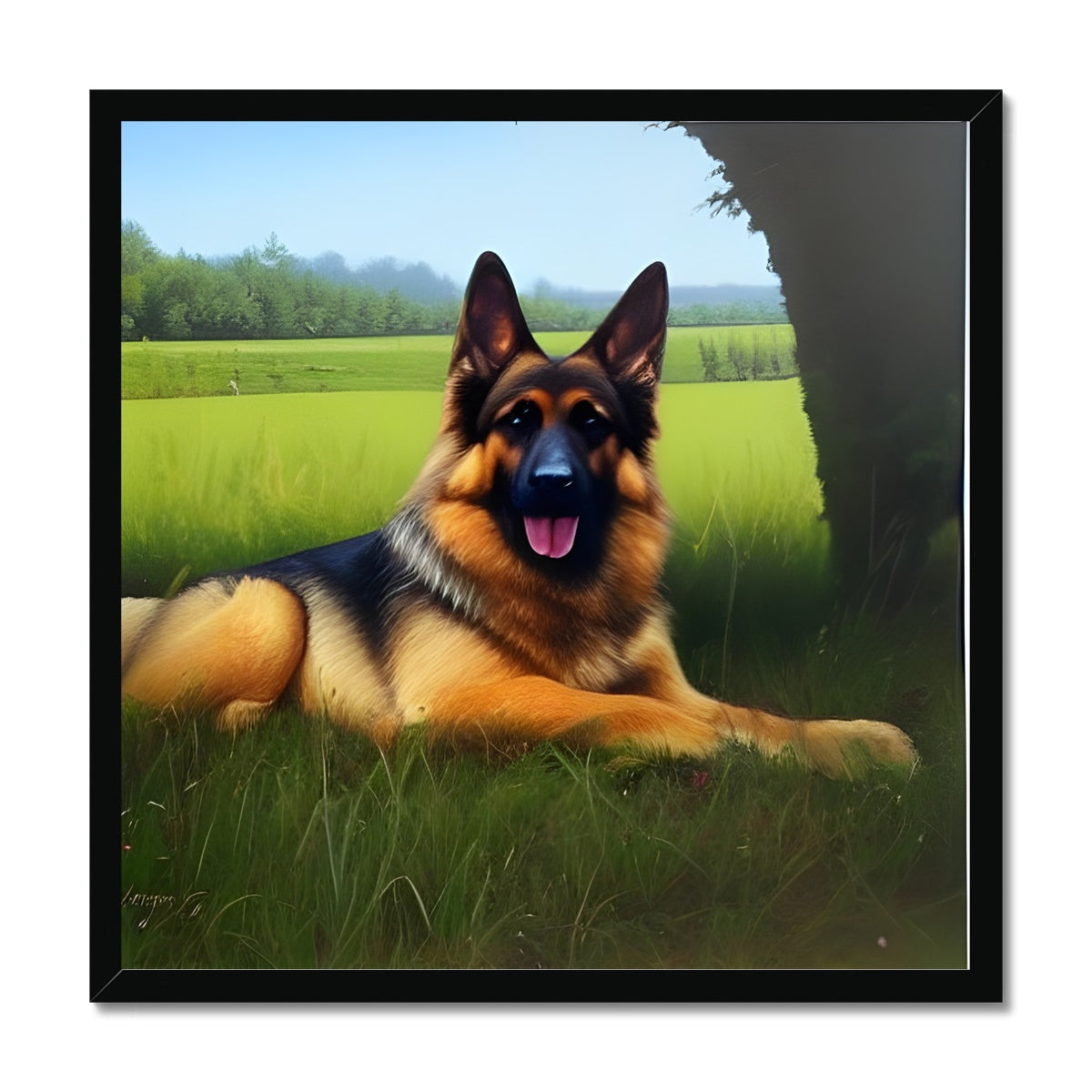 Dog Laying in a Field Framed Print Prodigi