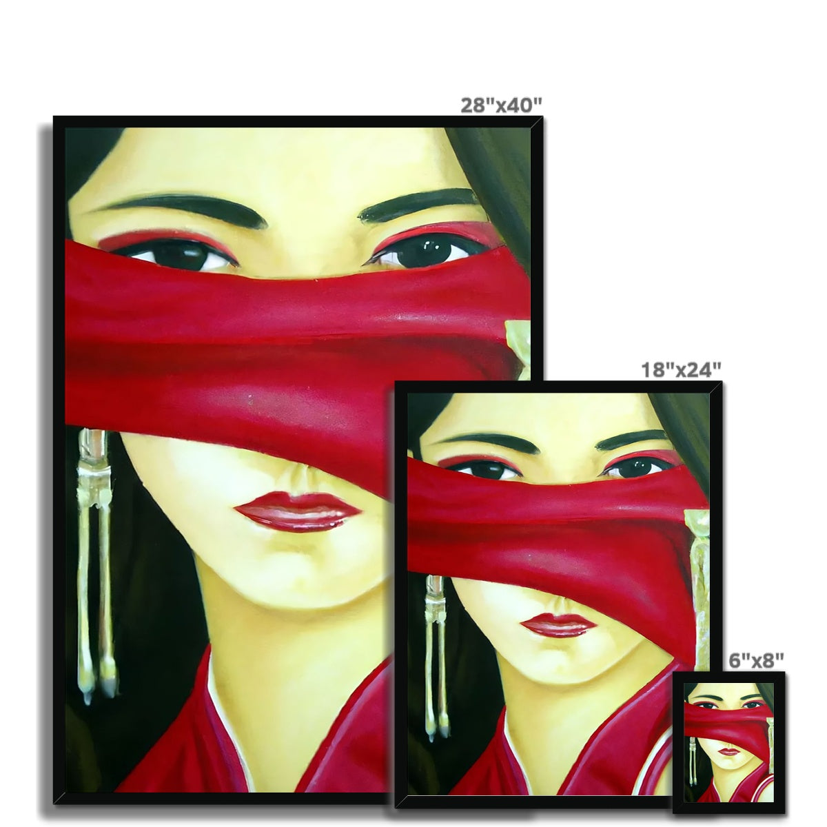 Women behind a Red Cloth Framed Print Prodigi