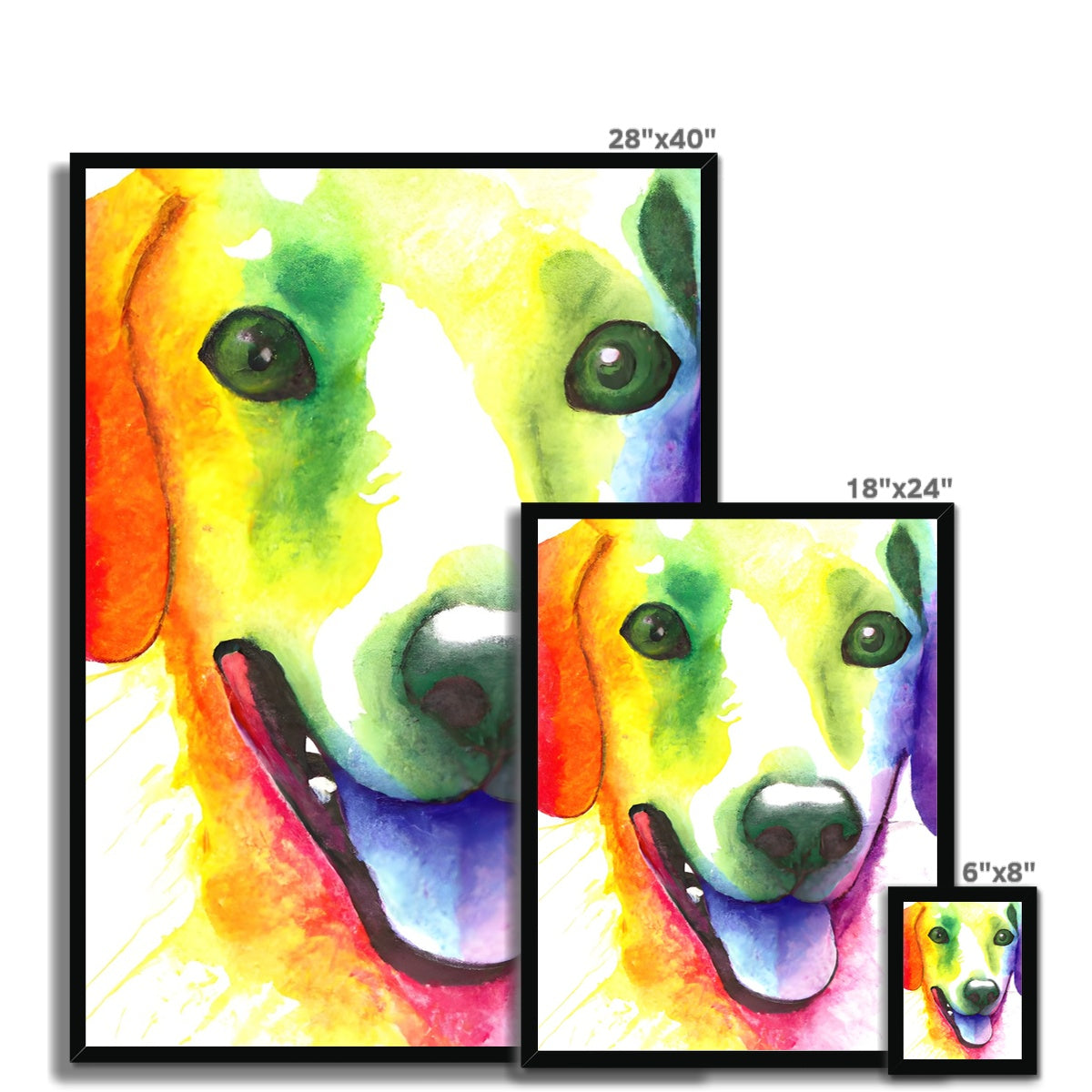 Happy Rainbow Dog Framed Print Prodigi