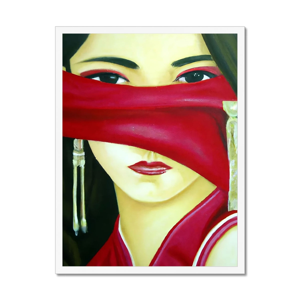 Women behind a Red Cloth Framed Print Prodigi