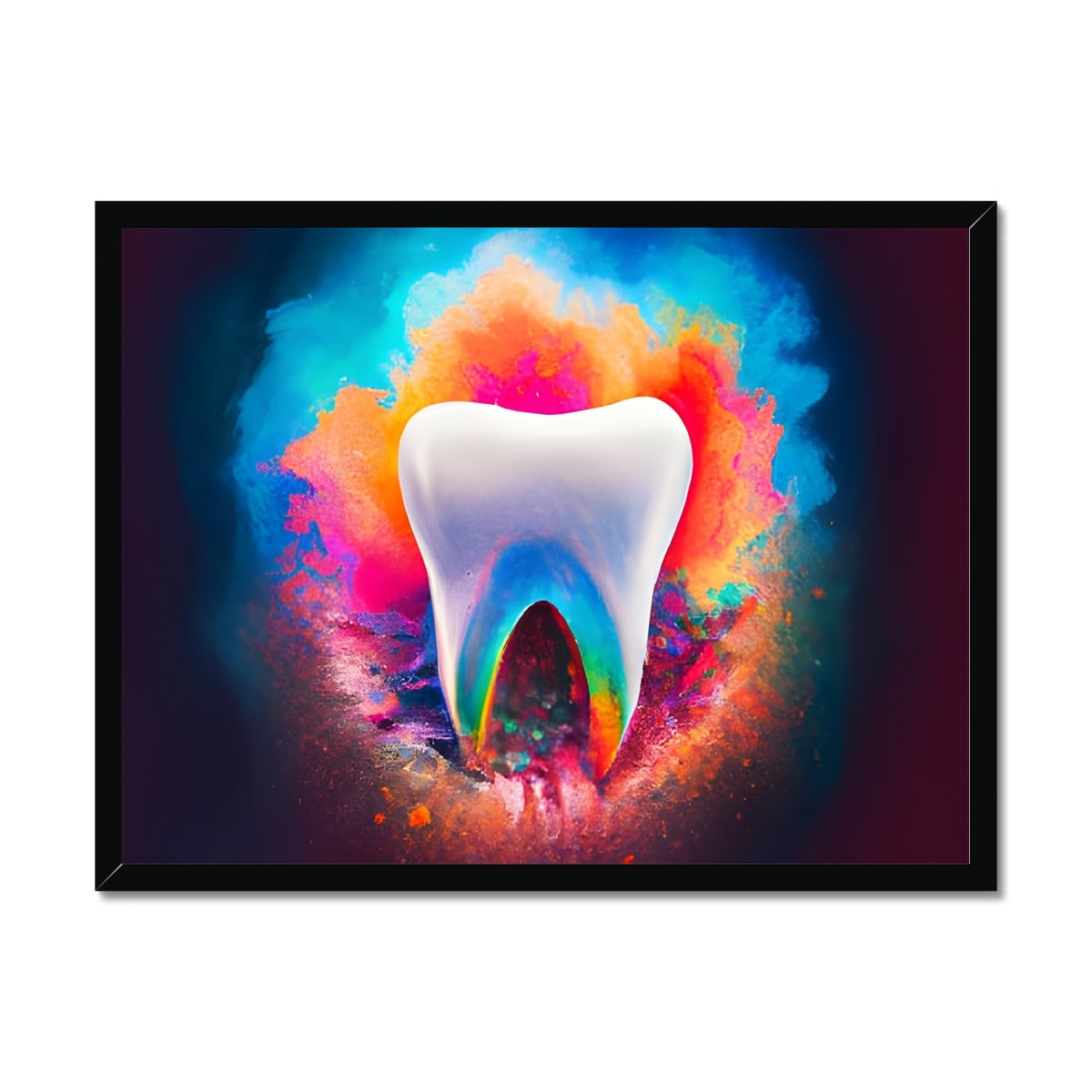 Tooth in Front of a Colour Explosion Framed Print Prodigi