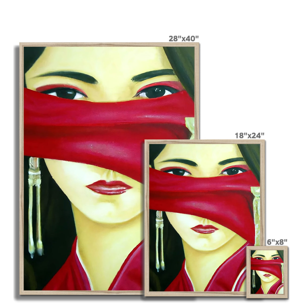 Women behind a Red Cloth Framed Print Prodigi