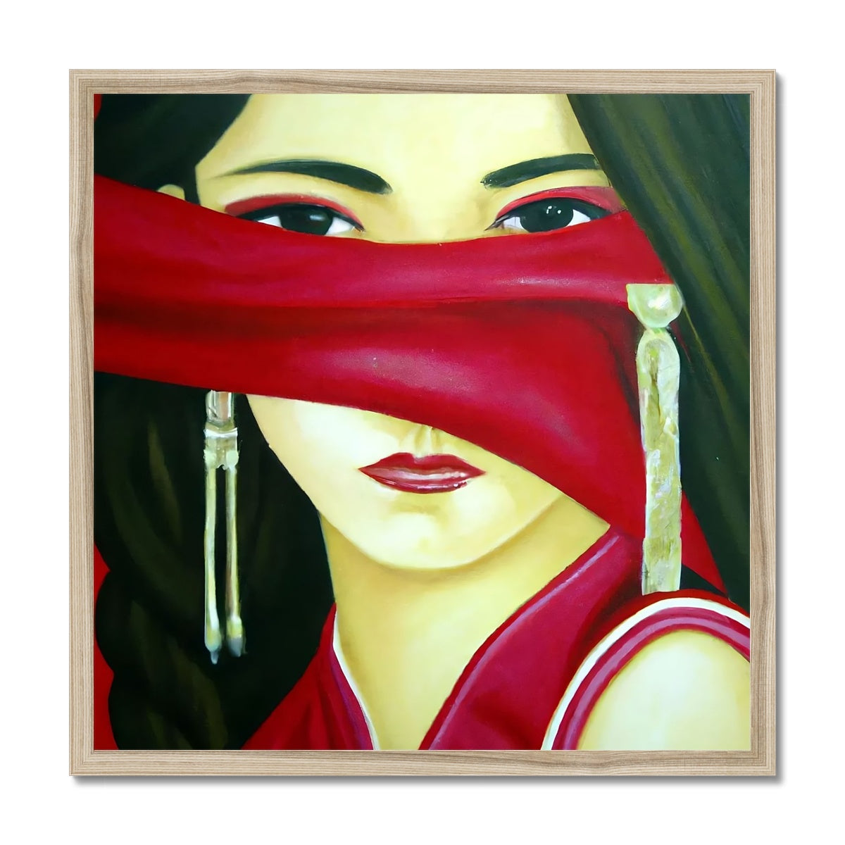 Women behind a Red Cloth Framed Print Prodigi