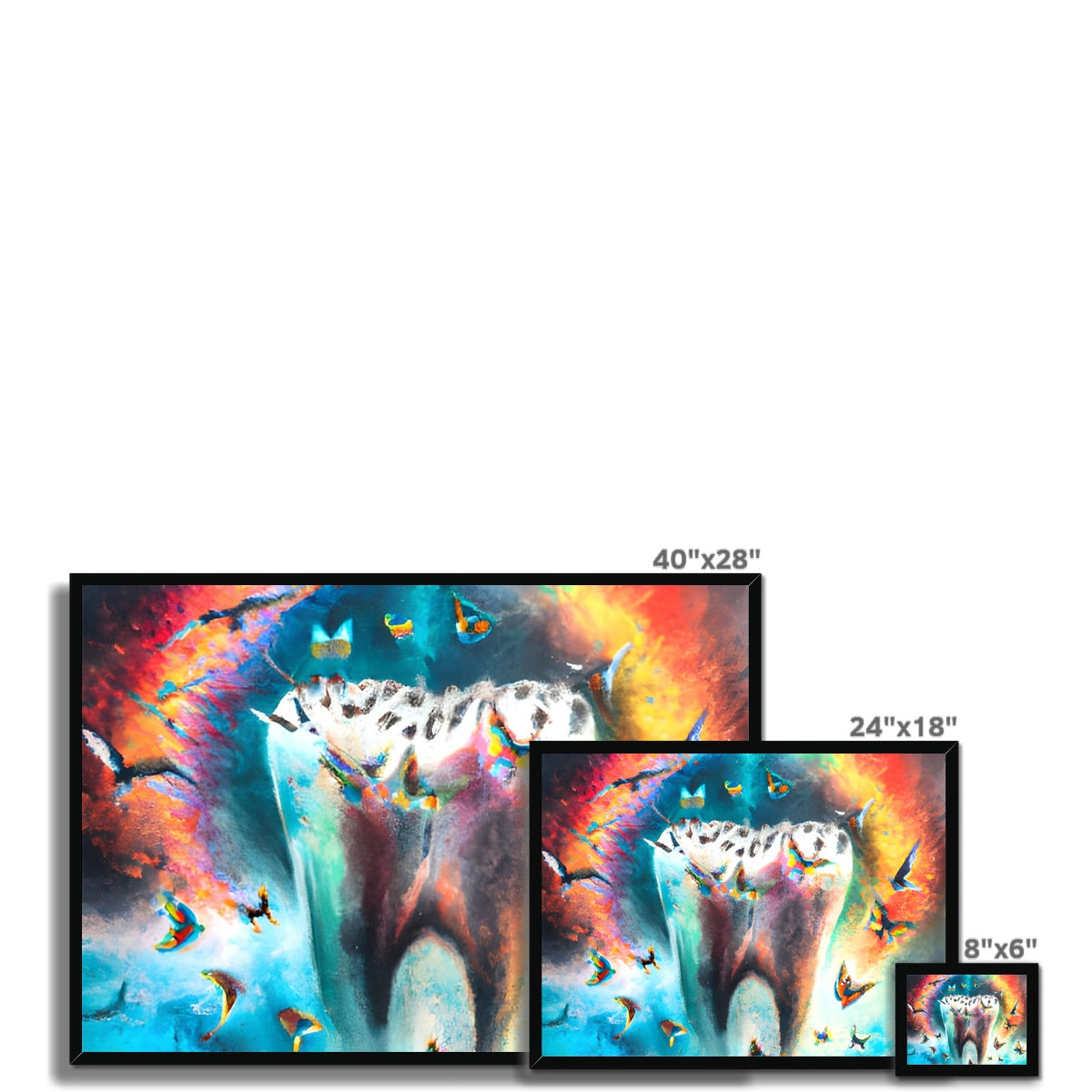 Butterflies excaping from Colour Explosion around a Tooth Framed Print Prodigi