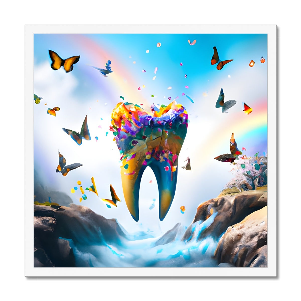 Flying Butterfly Tooth Island Framed Print Prodigi