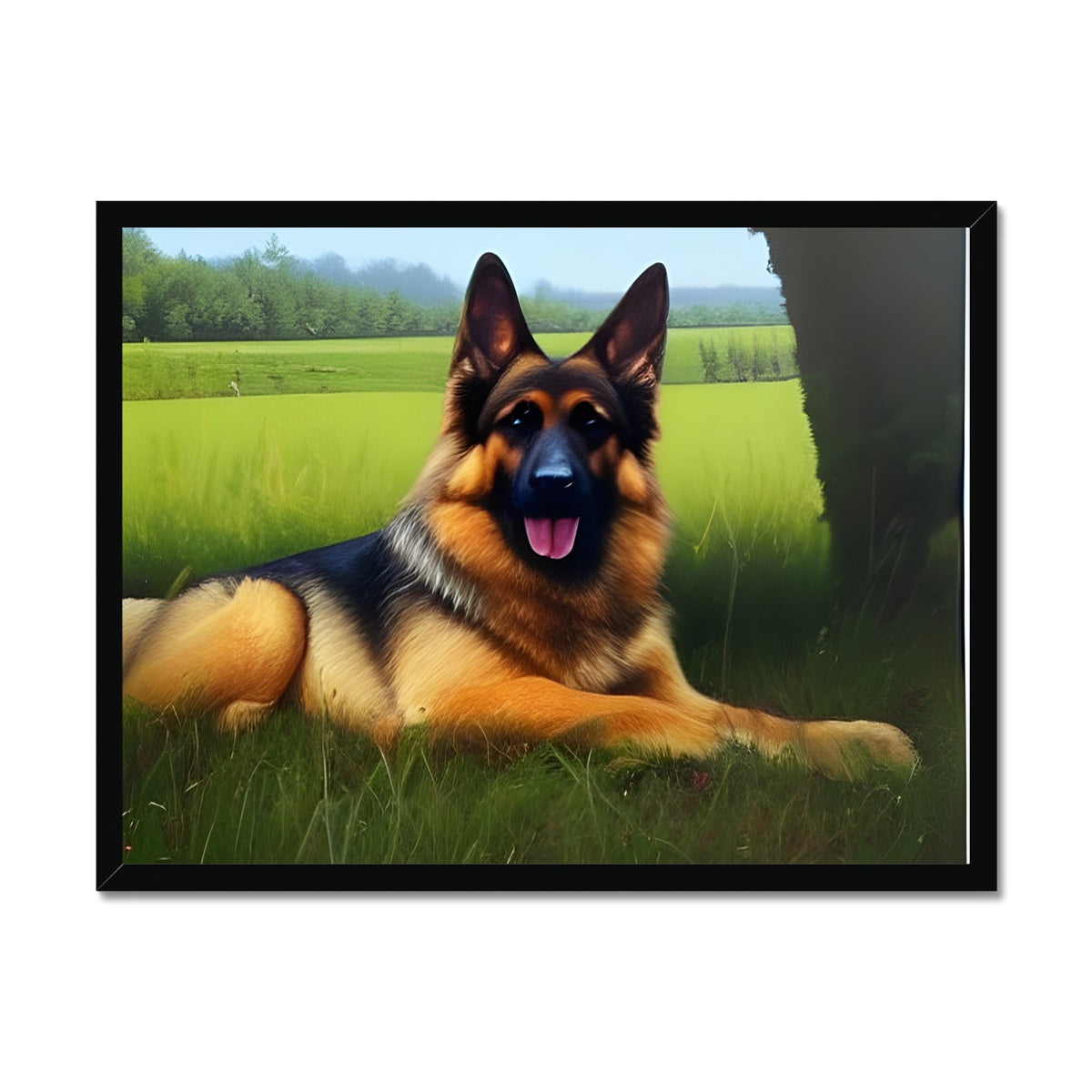 Dog Laying in a Field Framed Print Prodigi