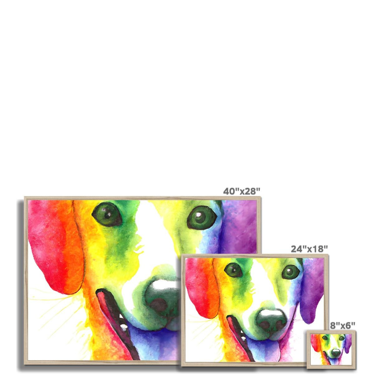 Happy Rainbow Dog Framed Print Prodigi