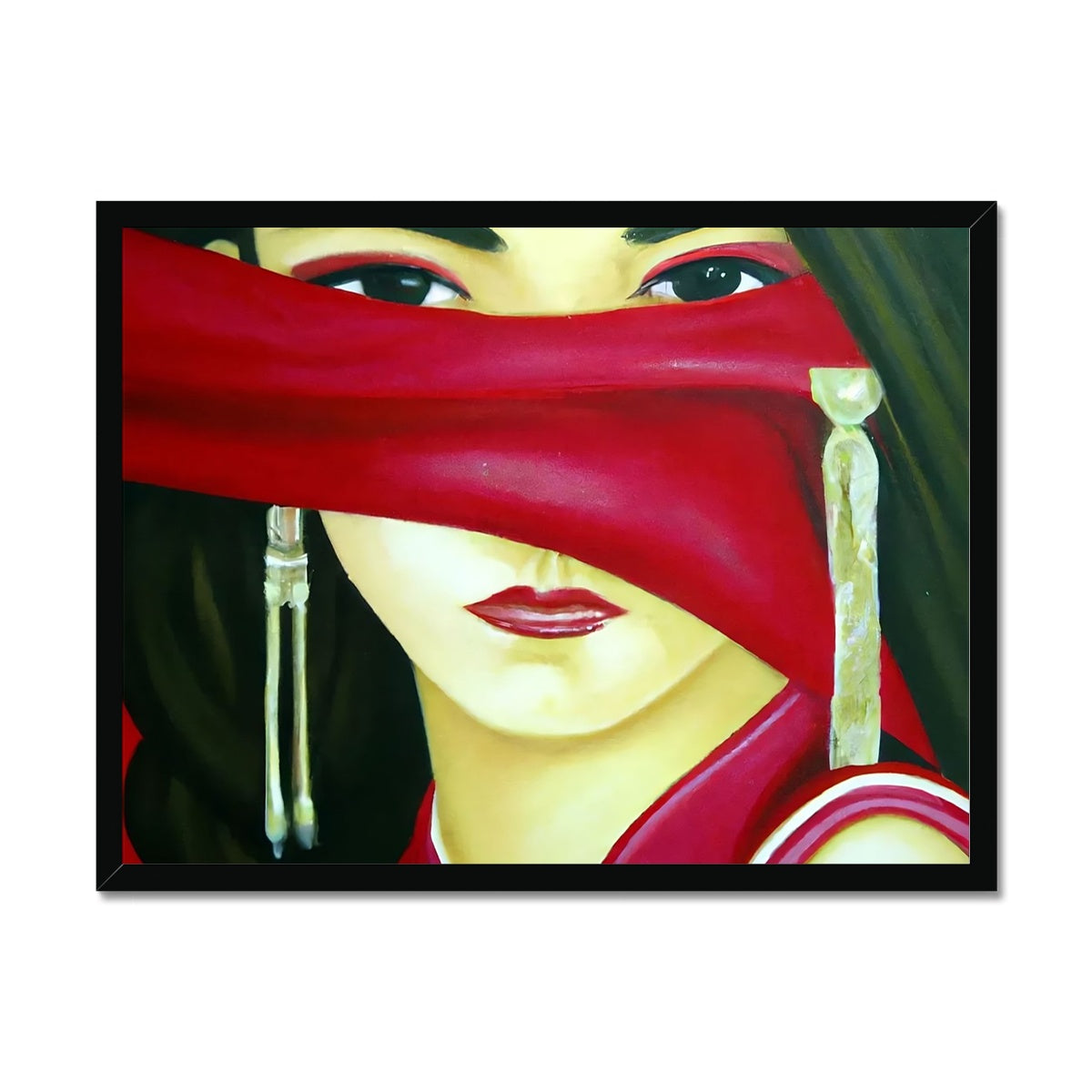 Women behind a Red Cloth Framed Print Prodigi