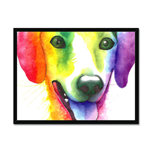 Happy Rainbow Dog Framed Print Prodigi