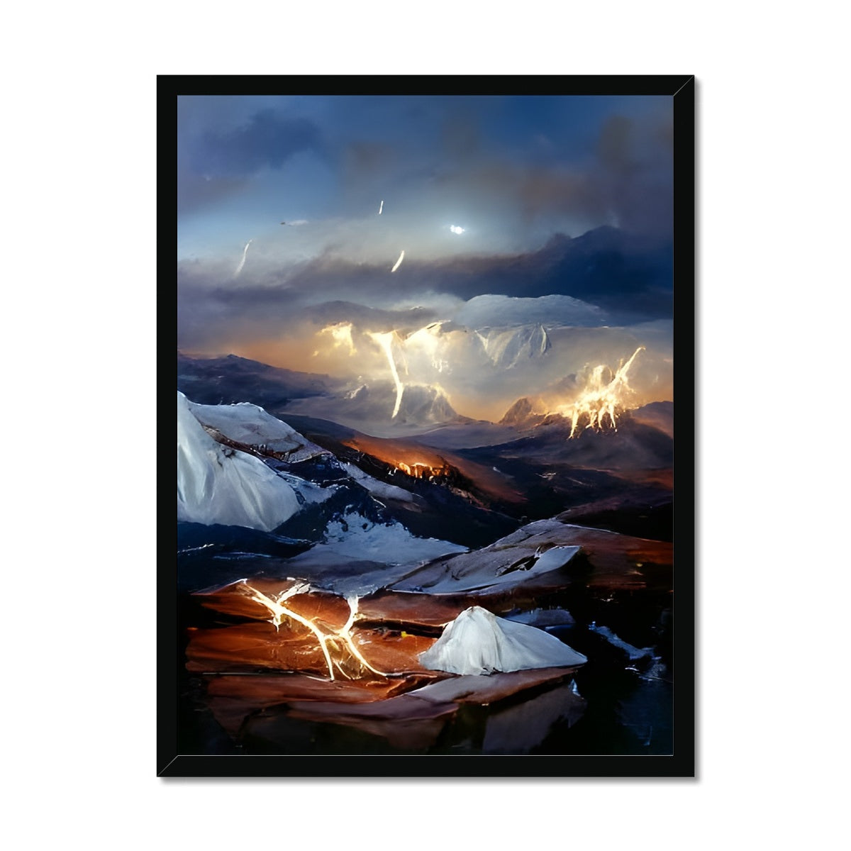 Mountains with Lightning Framed Print Prodigi