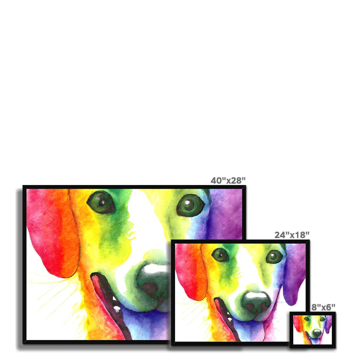 Happy Rainbow Dog Framed Print Prodigi