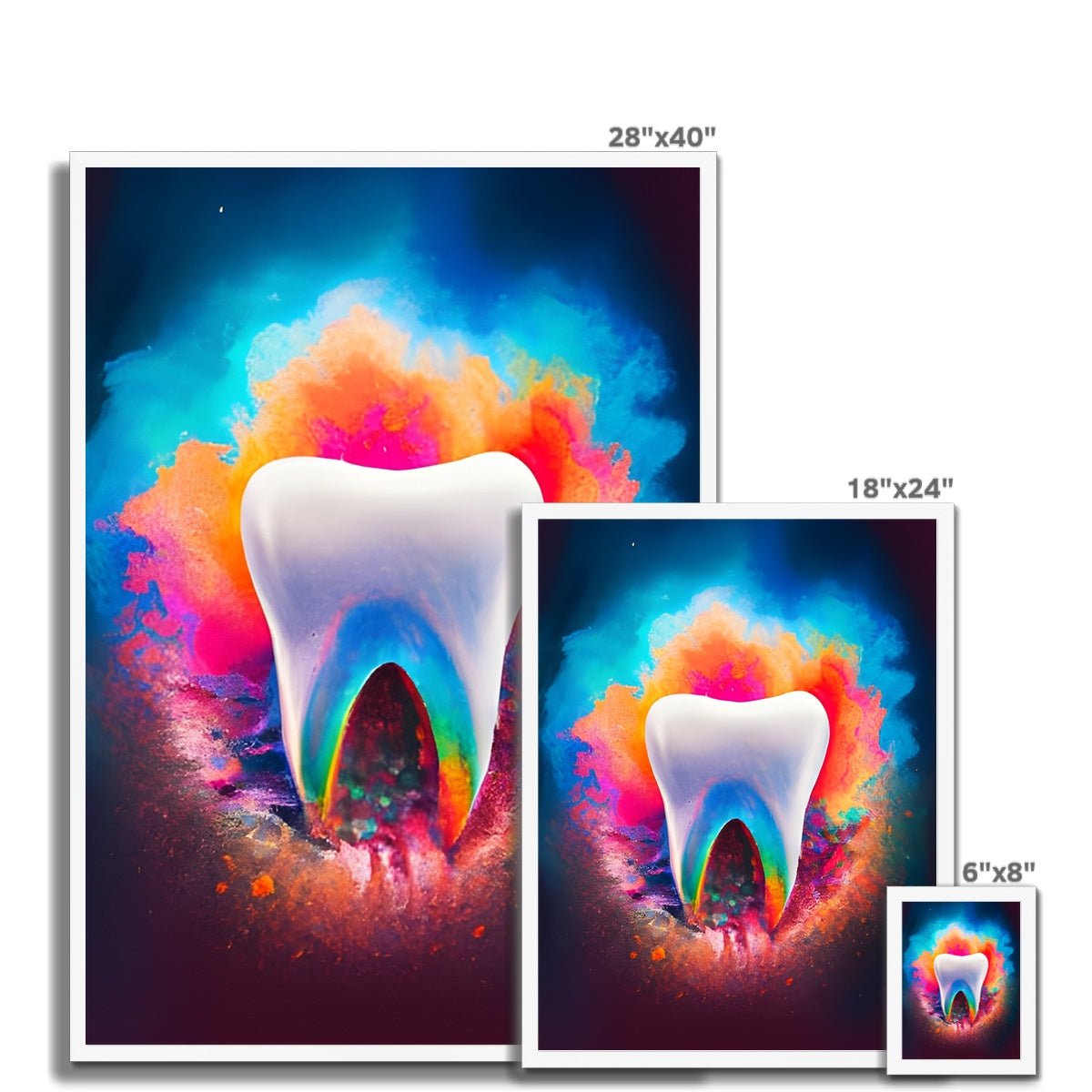 Tooth in Front of a Colour Explosion Framed Print Prodigi