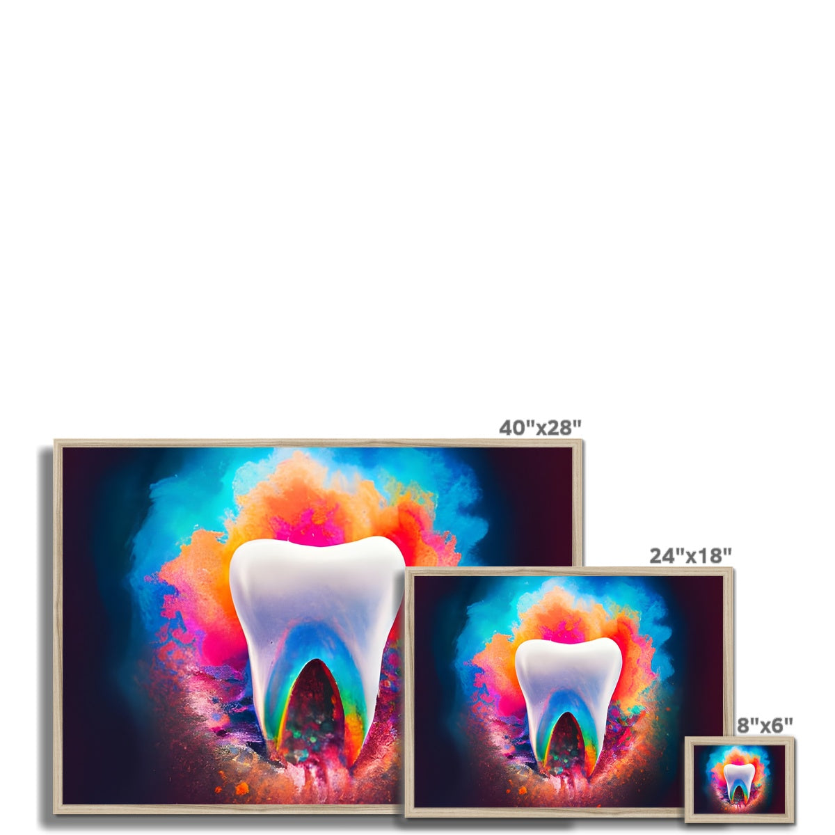 Tooth in Front of a Colour Explosion Framed Print Prodigi