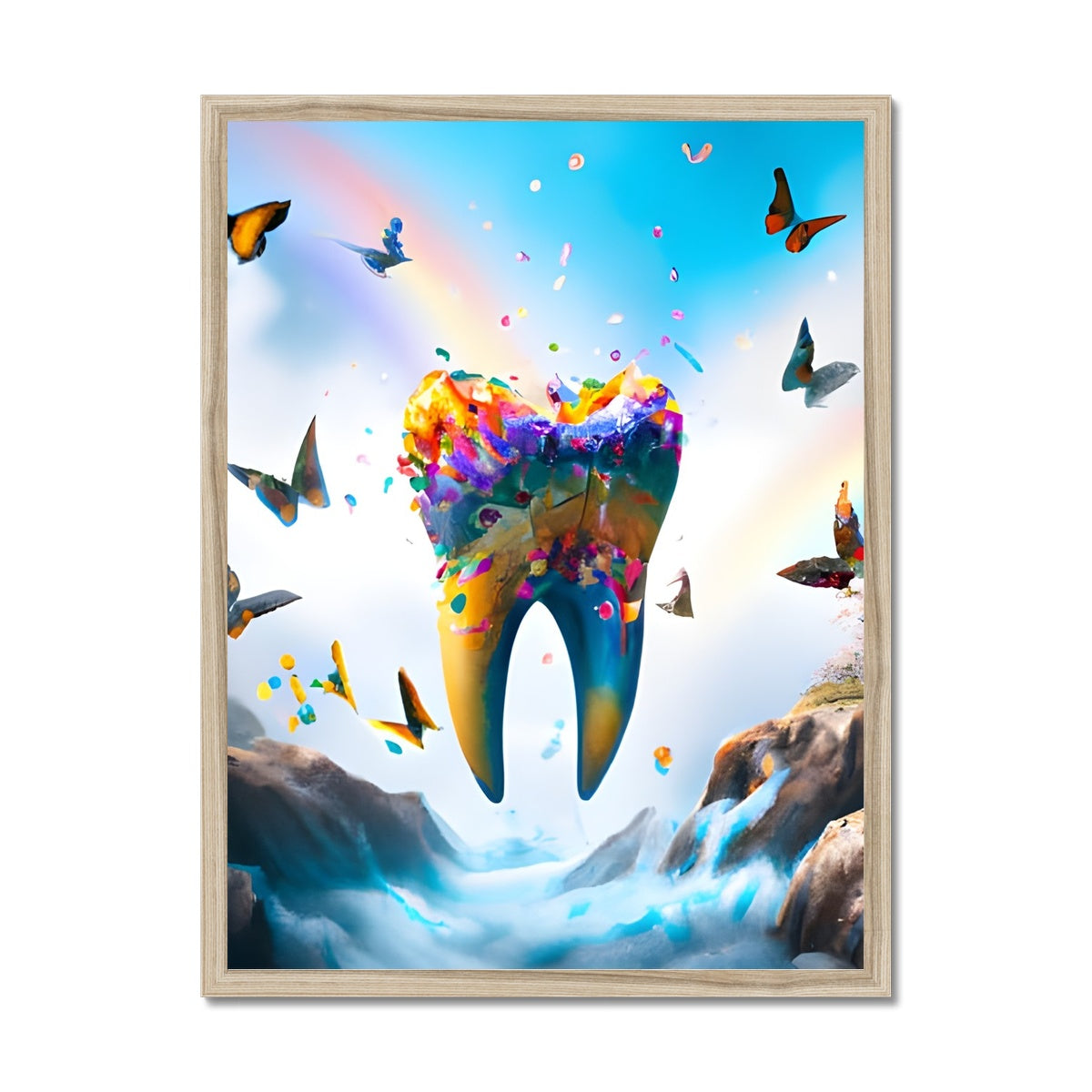 Flying Butterfly Tooth Island Framed Print Prodigi