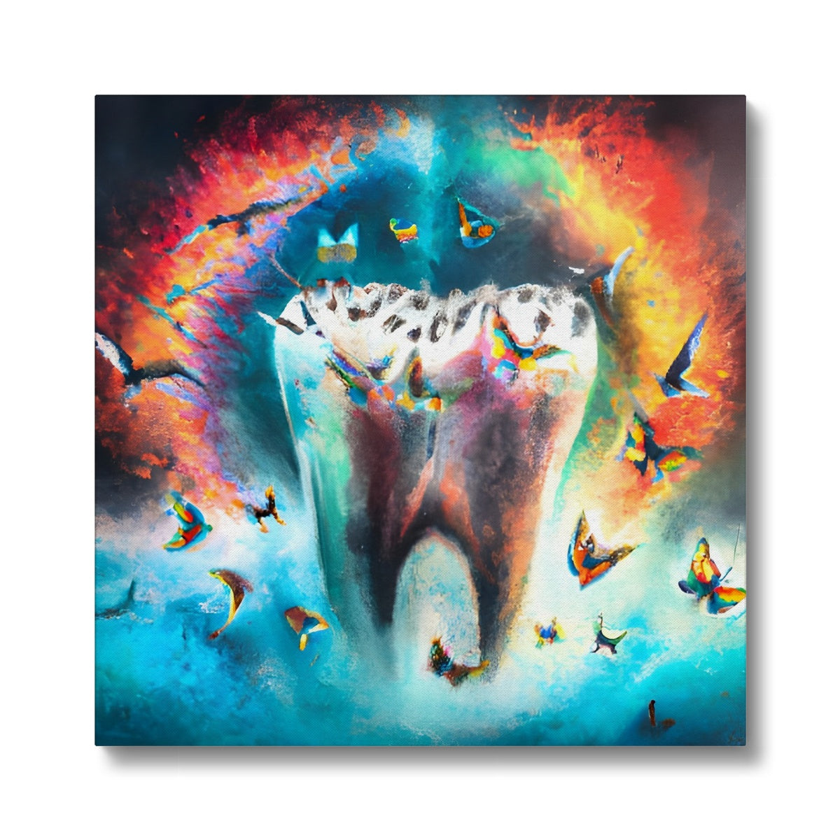 Butterflies excaping from Colour Explosion around a Tooth Eco Canvas Prodigi