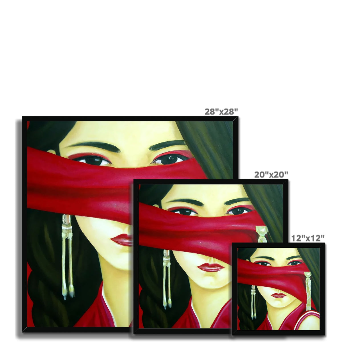 Women behind a Red Cloth Framed Print Prodigi