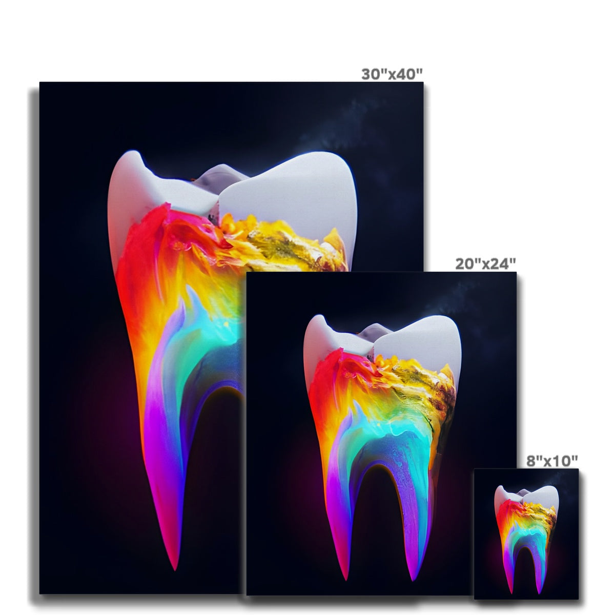 Colours filling a Tooth Canvas Prodigi