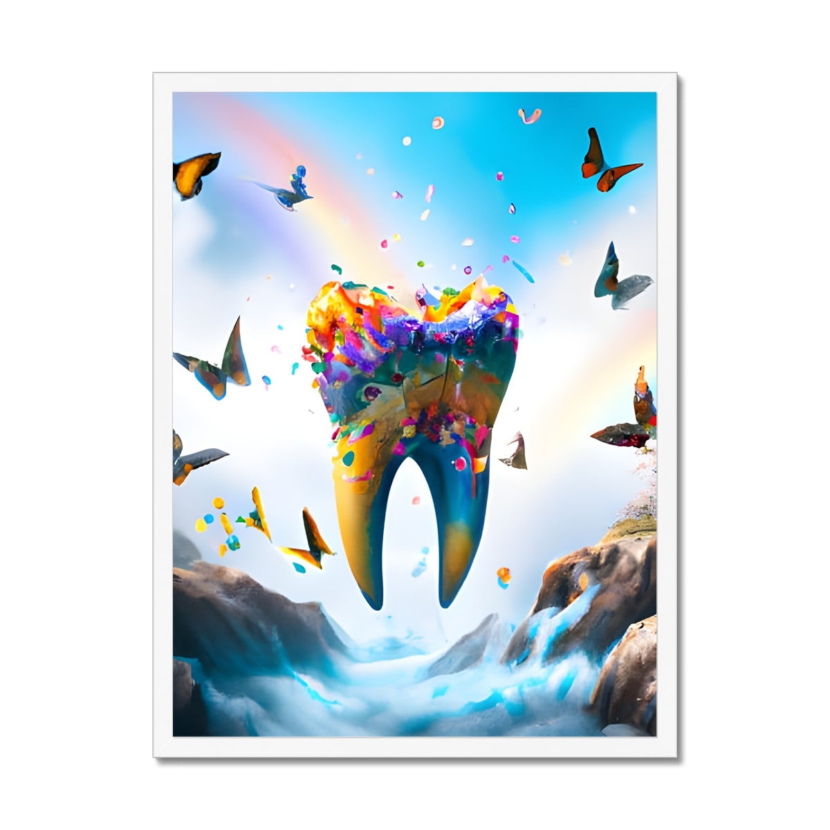 Flying Butterfly Tooth Island Framed Print Prodigi