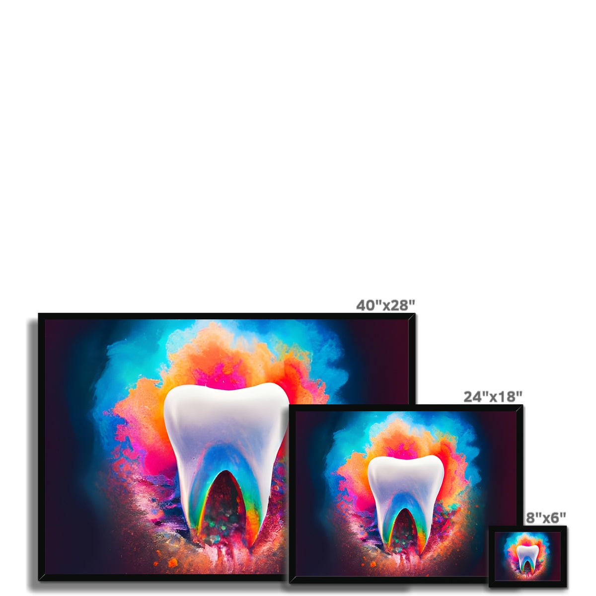 Tooth in Front of a Colour Explosion Framed Print Prodigi