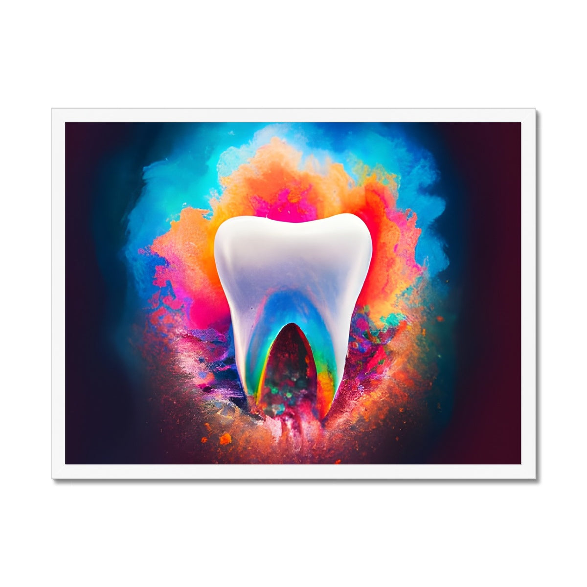 Tooth in Front of a Colour Explosion Framed Print Prodigi