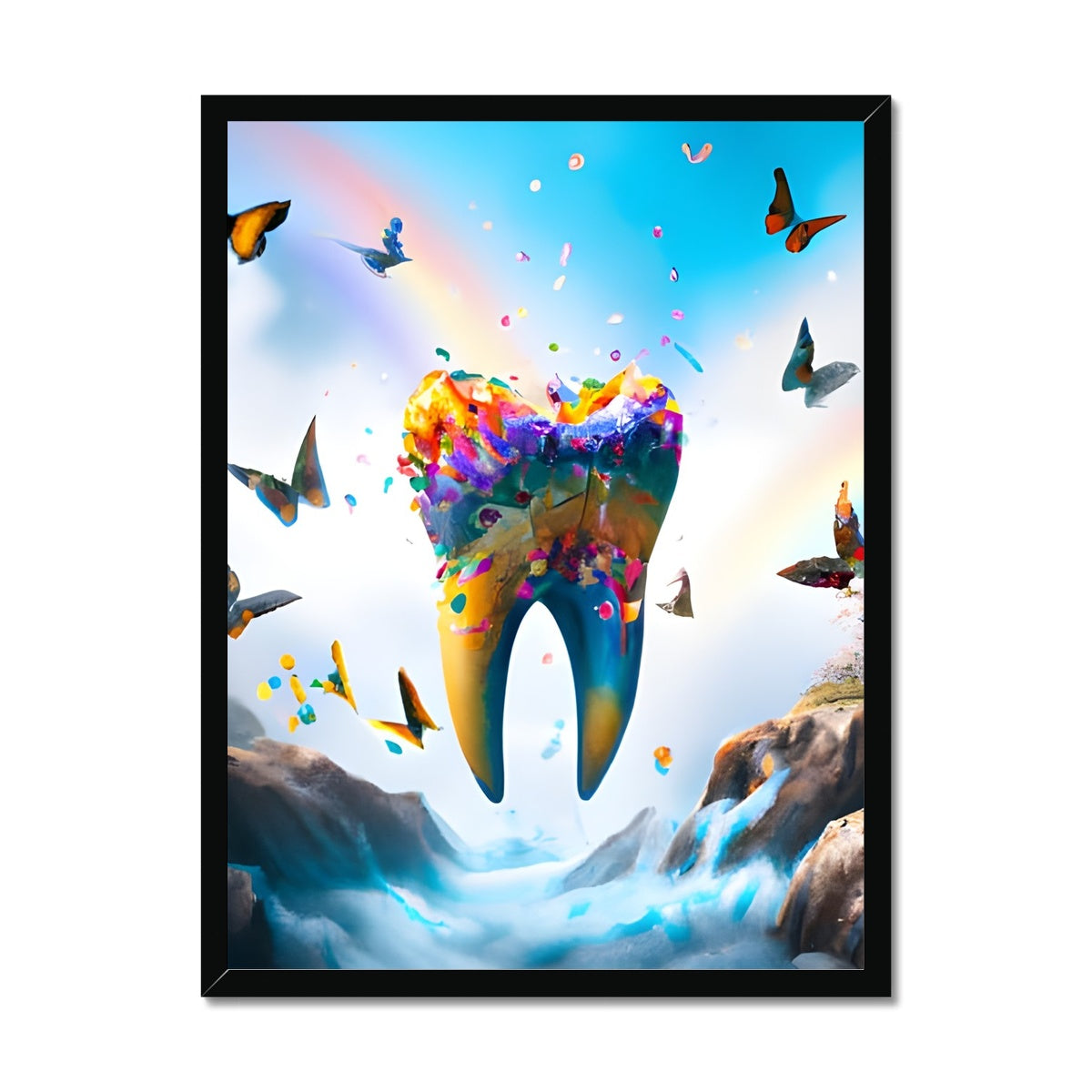 Flying Butterfly Tooth Island Framed Print Prodigi