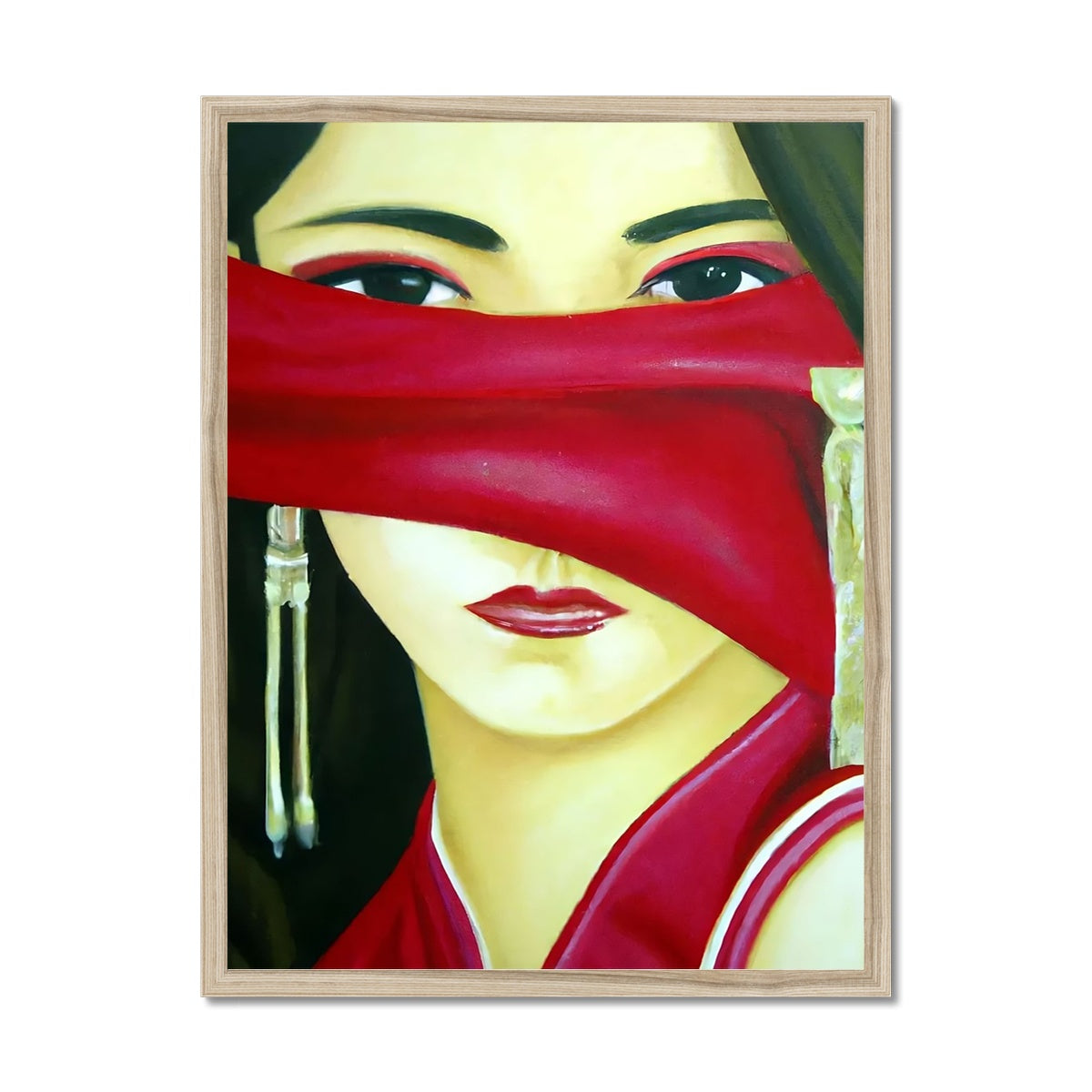 Women behind a Red Cloth Framed Print Prodigi