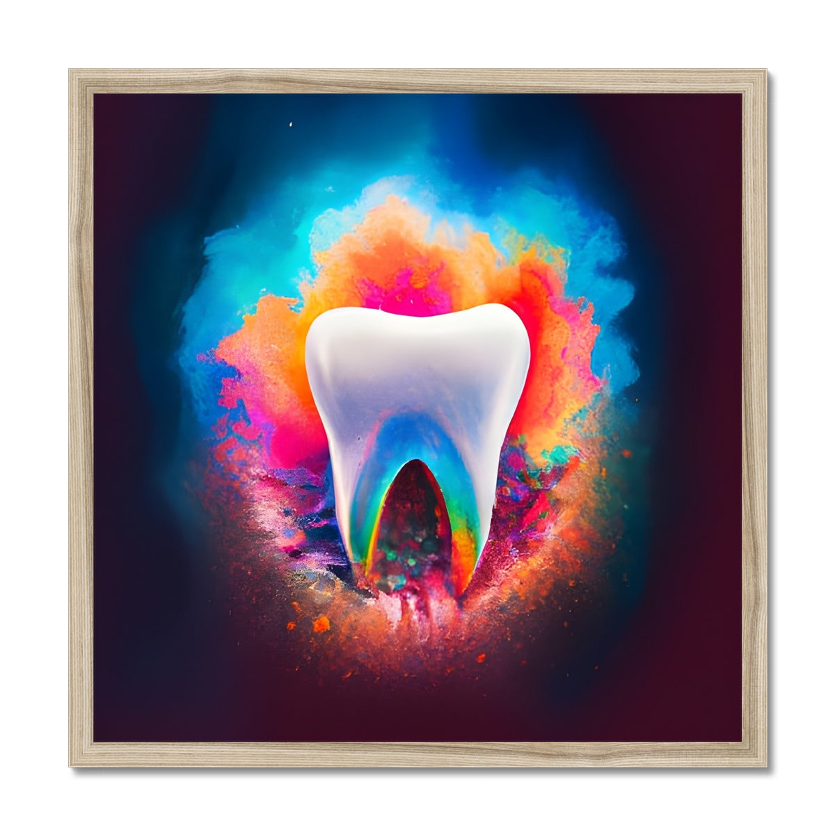 Tooth in Front of a Colour Explosion Framed Print Prodigi