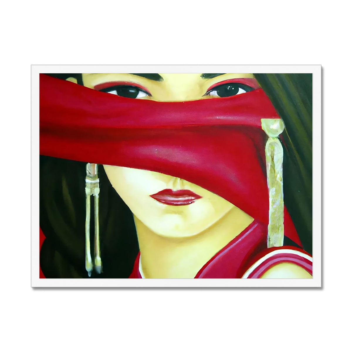 Women behind a Red Cloth Framed Print Prodigi