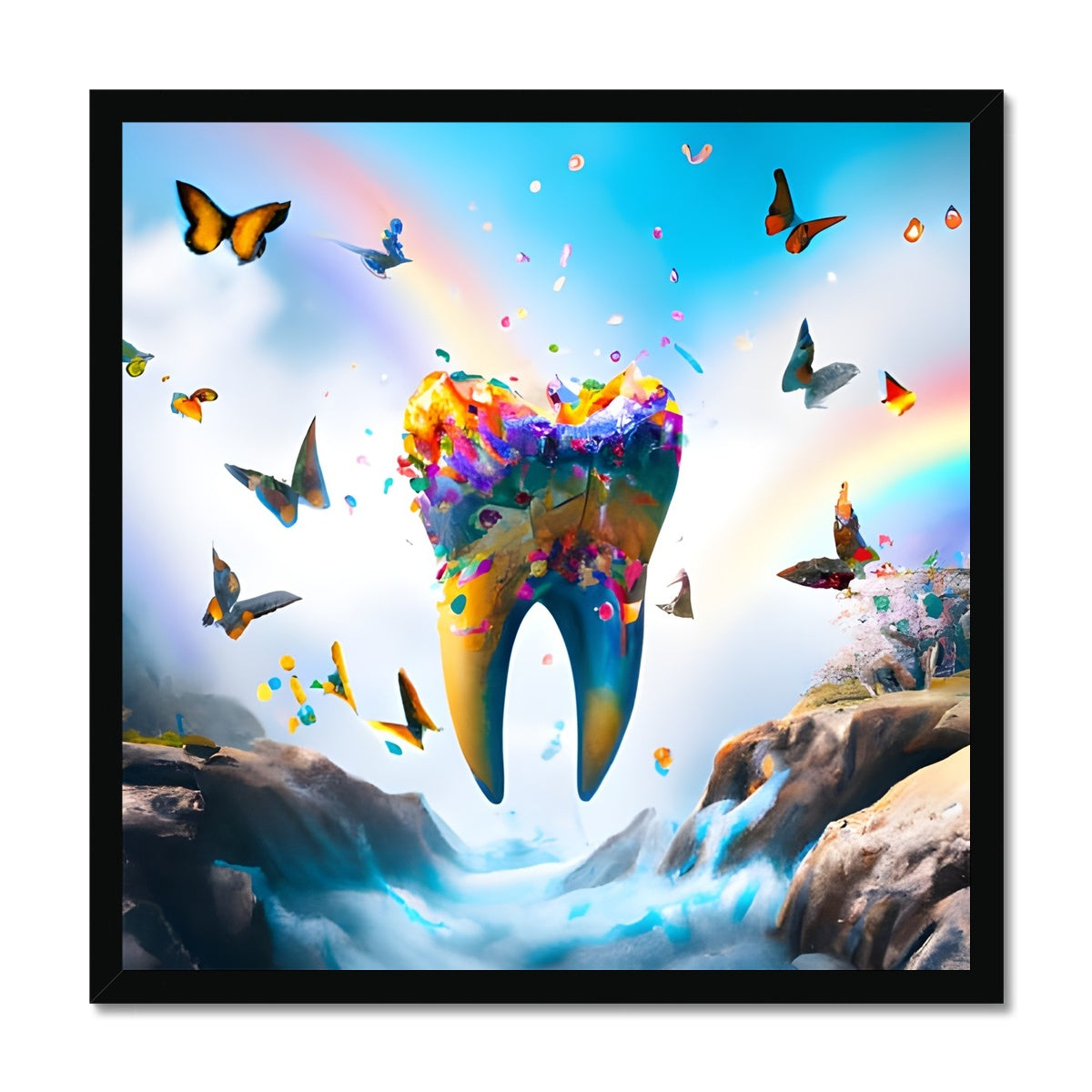 Flying Butterfly Tooth Island Framed Print Prodigi