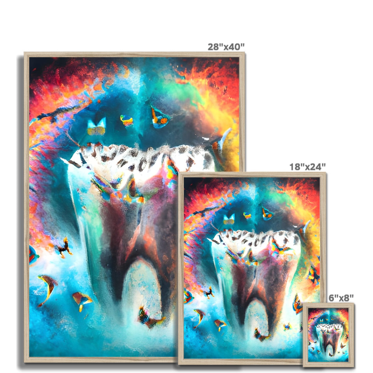 Butterflies excaping from Colour Explosion around a Tooth Framed Print Prodigi