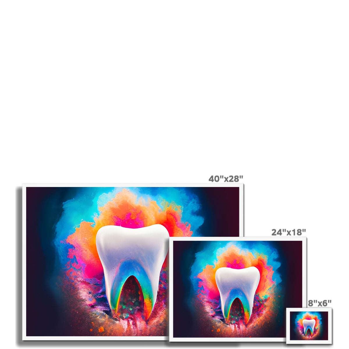 Tooth in Front of a Colour Explosion Framed Print Prodigi