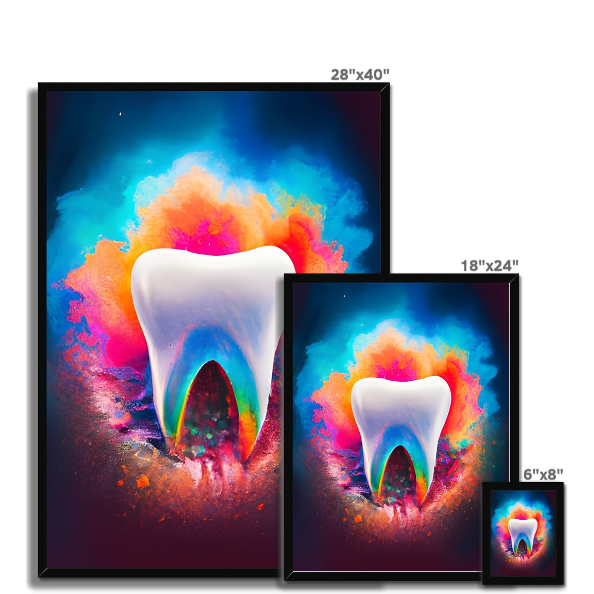 Tooth in Front of a Colour Explosion Framed Print Prodigi