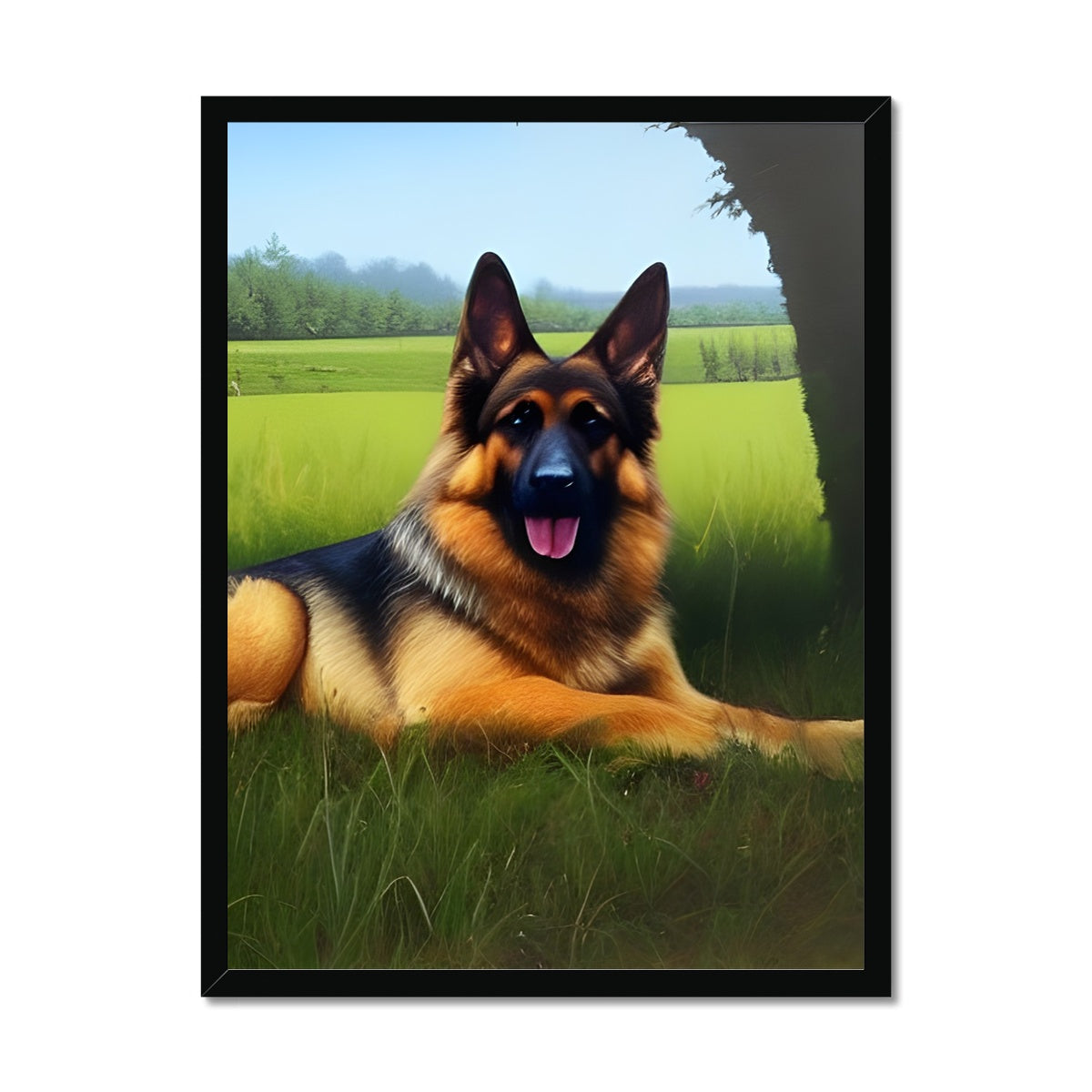 Dog Laying in a Field Framed Print Prodigi